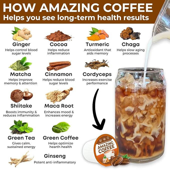 Superfoods Company | Amazing Coffee - Instant French Roast | Adaptogenic Mushrooms Superfoods infused - Energy Focus Digestion Immunity - 60 Servings - Cocoa Flavor