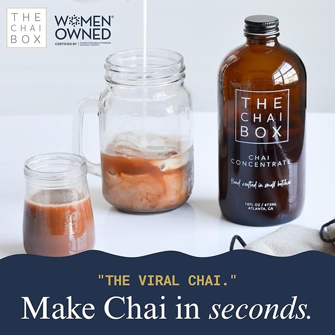 The Chai Box Sweetened Chai Tea Concentrate - Vegan Gluten Free Chai Concentrate | 16 Ounce (Pack of 2) | Hot or Iced Black Tea Concentrate Small Batch with Whole Premium Spices