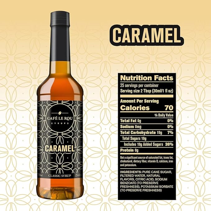 NEW Vanilla &amp Caramel Coffee Syrup 2 Bottles each (25.4oz)*Includes 4 Coffee Syrup Dispensers*Flavoring Syrups for Coffee Tea and Espresso