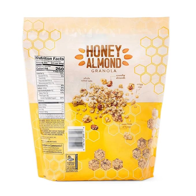 Member Marks Honey Almond Granola - 32 oz - Pack of 2 – Crunchy Whole Grain Oats with Sliced Almonds &amp Real Honey – Non-GMO No Artificial Flavors