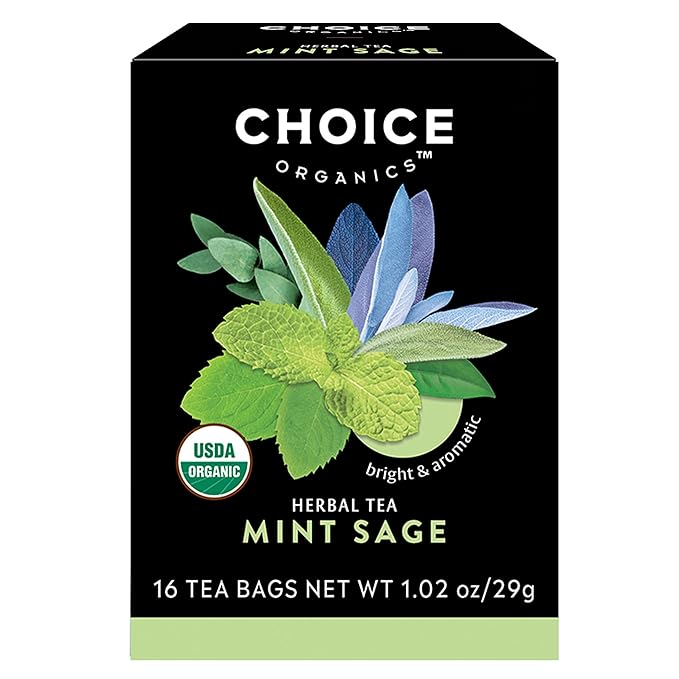 Choice Organic Mint Sage Herbal Tea Caffeine Free 16 Bags (Pack Of 6)