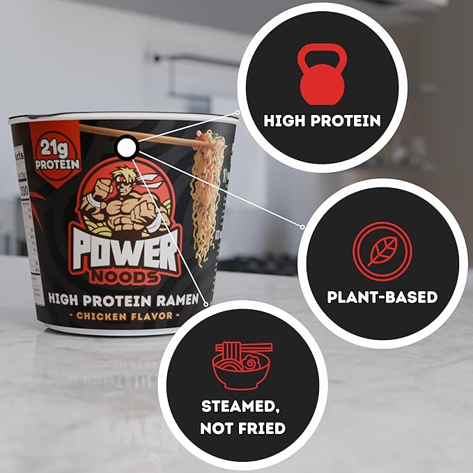 Power Noods High Protein Ramen Noodles - 12 or 6 Pack | Protein Ramen Cups for Lunch or Dinner | Better for You Plant-Based Instant Meal