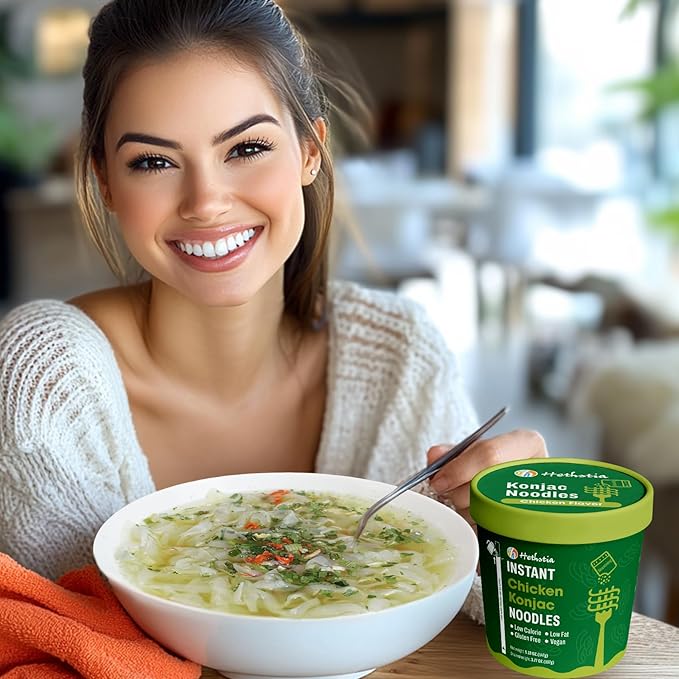Hethstia Konjac Noodle Chicken Soup 6-Pack Instant Shirataki Noodle Soup Cups - Low-Calorie Sugar-Free Low-Carb Gluten-Free 34.32 oz Vegan Konjac Pho Pasta Chicken Broth Healthy Asian Noodles