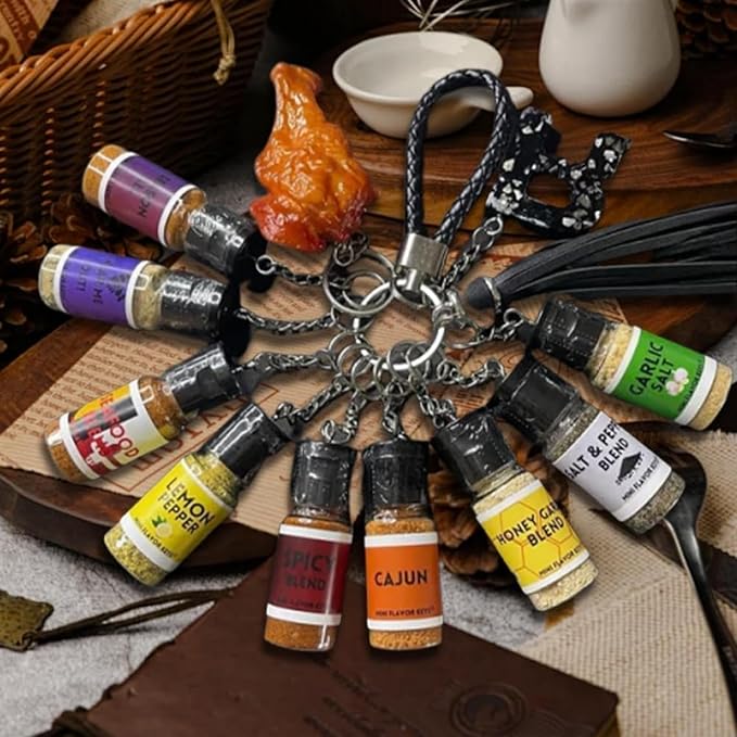 Mini Seasoning Bottles Keychain Seasoning Keychain on the Go 2025 New Upgrade Mini Flavor Keys Leak-Proof Design 10 Pcs Spice Keys for Foodies BBQ Travel