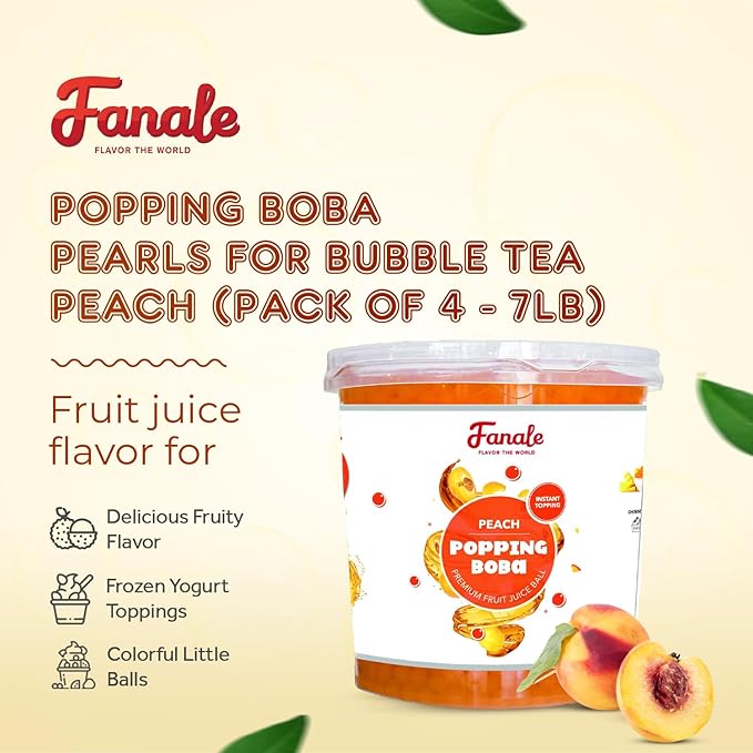 Fanale Peach Popping Boba Pearls Vegan Non GMO Gluten Free Fat Free Perfect for Bubble Tea Smoothies Ice Cream Desserts and Beverages | FPB010