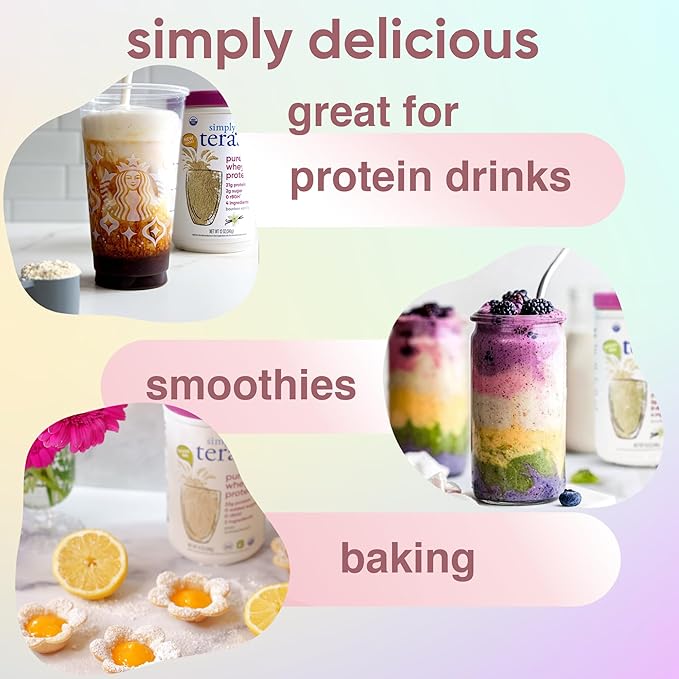 simply tera's Pure Whey Protein Powder - Grass Fed Whey Protein Powder Clean &amp Natural Unflavored Non-GMO Kosher Unsweetened - 12 Oz