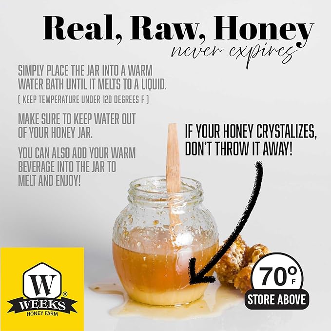 Weeks pure raw &amp unfiltered American clover honey is kosher certified and gluten-free - since 1960 (22 oz)