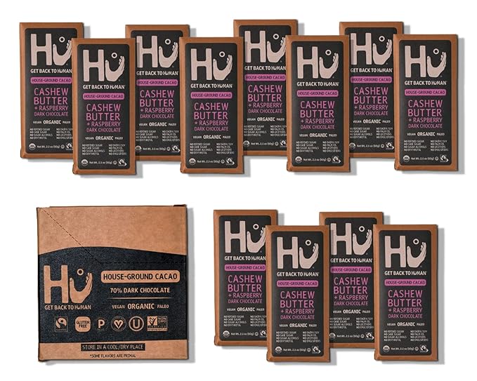 Hu Chocolate Bars | 12 Pack Raspberry Jelly Cashew Butter Chocolate | Natural Organic Vegan Gluten Free Paleo Non GMO Fair Trade Dark Chocolate | 2.1oz Each