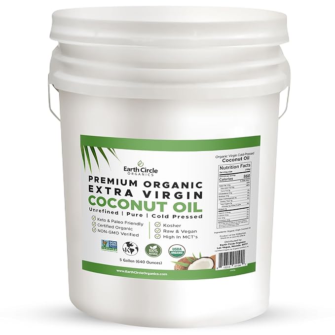 Earth Circle Organics Premium Ultra-Pure UNREFINED Cold Pressed Organic Extra Virgin Coconut Oil - Gluten-Free Keto &amp Paleo Friendly - Pure Oil for Skin &amp Hair Care Cooking Baking &amp Mor