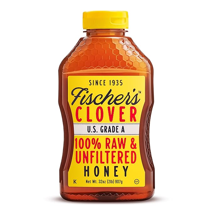 Fischer’s 100% Pure Clover Honey – Unfiltered Raw Honey 32 oz Squeeze Bottle – All-Natural Sweetener – Rich Flavor Profile Packed with Nutrients