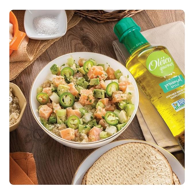 Oleico Gourmet -Infused High Oleic Non GMO Certified Kosher Verified Expeller Pressed High Heat Stable Safflower Oil Assorted Style Creole Provencal and Mediterranean Bottle of 12 fl oz (Pack o