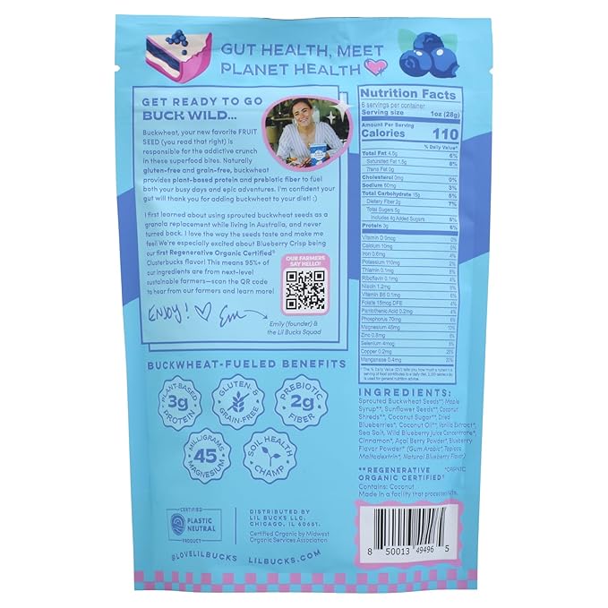 Clusterbucks Superfood Clusters – Grain-Free Keto-Friendly Granola with Regeneratively Grown Sprouted Buckwheat– Gluten-Free Low-Carb Organic Healthy Snack (6 Ounce (Pack of 6) Blueberry Crisp)