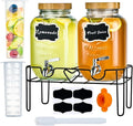 2 Pack1Gallon Glass Drink Dispenser with Stand&ampBamboo Lids&ampFruit Infuser304 Stainless Steel Leak-Proof SpigotBeverage Dispenser for PartiesWater Sangria Juice Sun Tea Lemonade(Natural)
