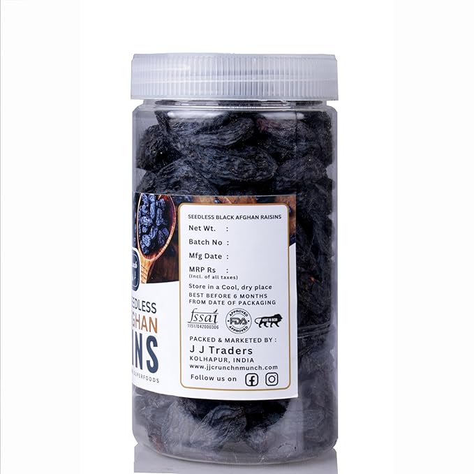 J J Crunch N Munch Afghan seedless black Raisins black seedless raisins (200 gram)