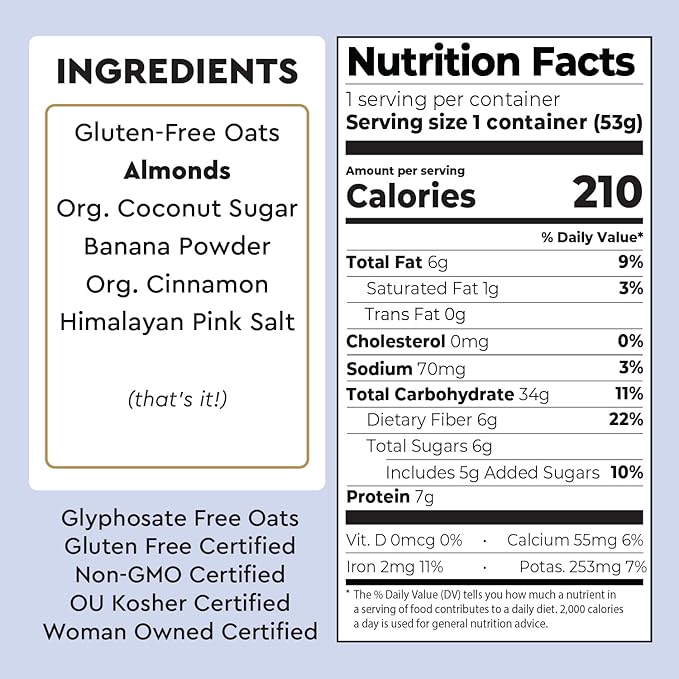 Mylk Labs Banana Nut Protein Oatmeal Cups Whole Grain Low Sugar High Fiber Breakfast with Superfoods Quick &amp Easy On the Go Instant Oatmeal Rolled Oats Gluten Free Vegan Nut Free 6 Pack