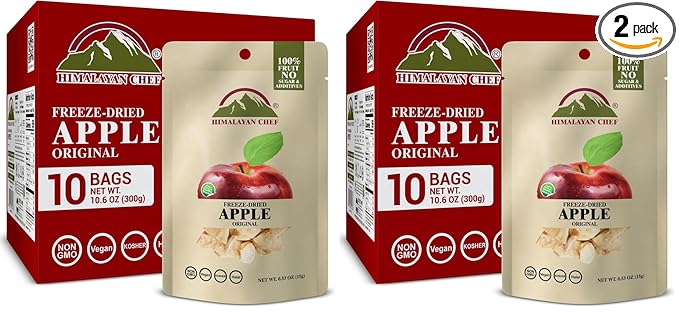 Himalayan Chef Freeze-Dried Apple 15g/Each (Pack of 20) | Organic Dried Fruit Snacks Healthy Snack for Kids &amp Adults | Baby Snacks Freeze-Dried Fruit