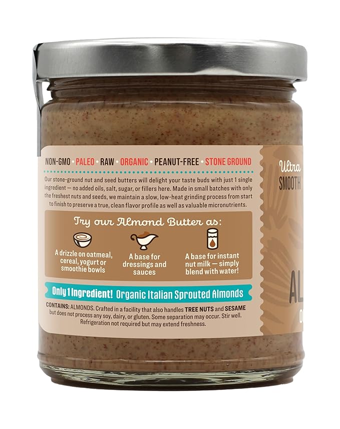 Dastony Organic Raw Sprouted Almond Butter 8 oz | Only One Ingredient | Vegan Paleo and Keto Friendly Non GMO Gluten-free - Pack of 2
