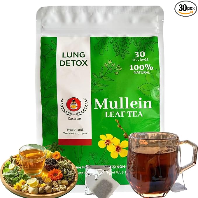 Orangic Mullein Detox Tea for LungsSmokerRespiratory Support-Pure Mullein Leaf Herbal Tea for Lung Cleanse18 Premium Herbs BlendBreath Easy TeaCaffeine Free100% Natural30 Tea Bags