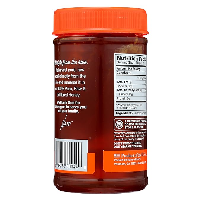 Nature Nate's Pure Raw &amp Unfiltered Classic Honey With Comb Gluten Free 16 Ounces (Pack Of 6)