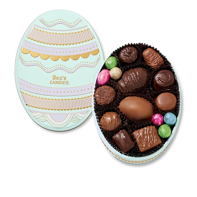 See’s Candies Bunny’s Secret Stash Tin – Easter Chocolate Assortment with Milk &amp Dark Chocolates Festive Keepsake Tin 8.9 oz