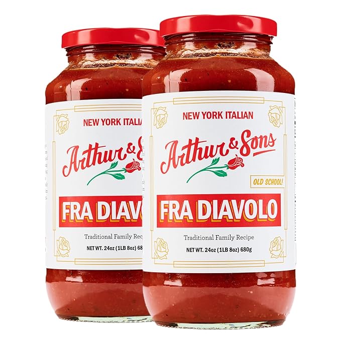 Arthur and Sons Fra Diavolo Sauce - Authentic Spicy Italian Recipe Premium Quality All-Natural Ingredients Non-GMO Gluten-Free Perfect for Pasta Pizza Seafood and Cooking - 2 Pack (48oz)