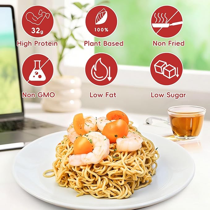 VOLO VERO High Protein (32g) Instant Ramen Noodles “Spicy Beef” Flavor Soup 8 Pack Plant-Based Low Carb Air-Dried Non-Fried Egg-Free Ready to Eat Dairy Free Healthy Meal