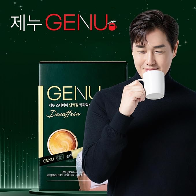 GENU Stevia Protein Coffe Mix Instant Coffee (100 sticks Decaffein) Korea's No1 selling Zero Sugar Coffee Mix
