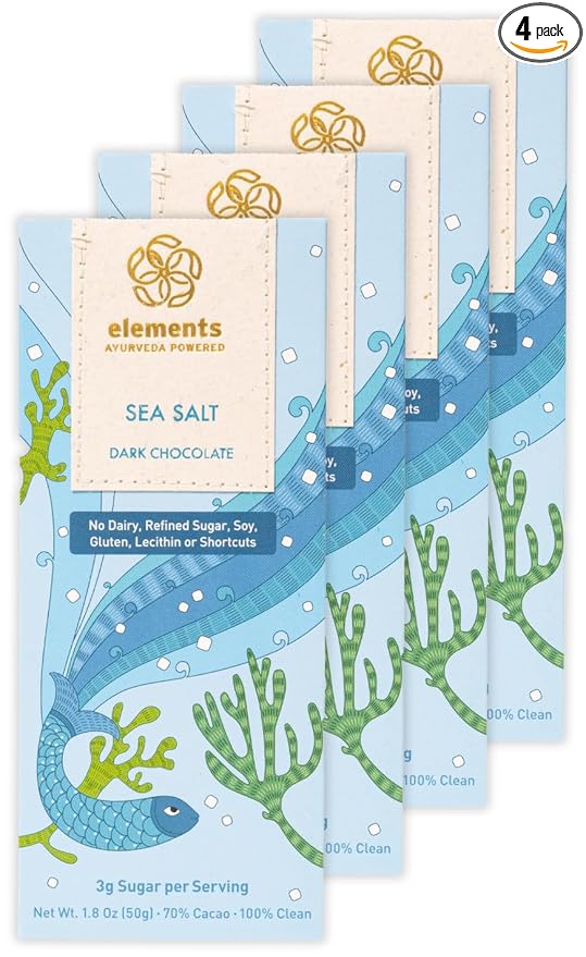 Elements Truffles Sea Salt Flavoured Dark Chocolate Bar| Ayurvedic Vegan &amp Gluten Free | No Refined Sugar &amp Artificial Flavours | Enriched with Cocoa Coconut Sugar &amp Turmeric 50g (Pack o