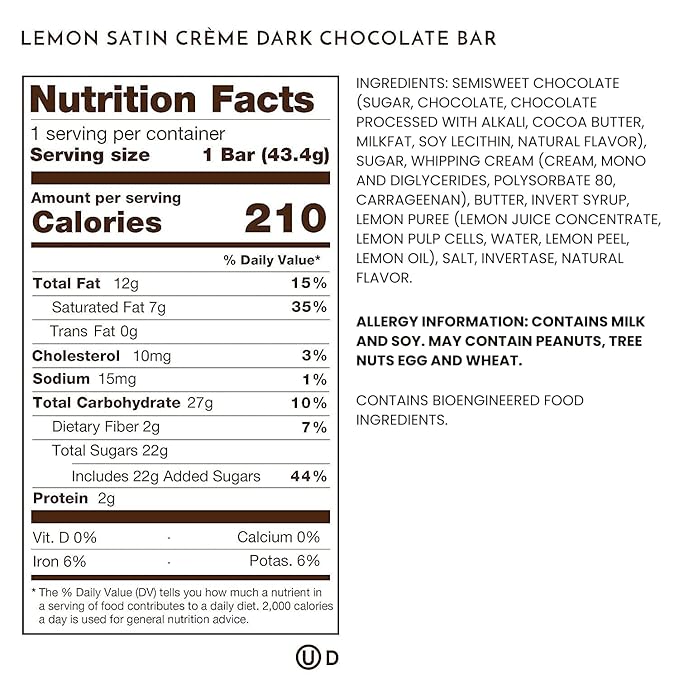 Ethel M Chocolates 8 Piece Premium Dark Chocolate Lemon Satin Cr?me Bars - Box Set of 8 Individually Wrapped Rich Dark Chocolate Candy Bar With Lemon Cr?me Center.