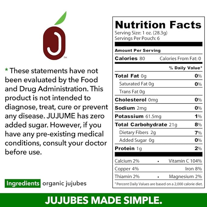 JUJUME | USDA Organic California Grown Jujubes Red Dates | Individually Sorted 3X for QA | High Grade Superfood | Healthy Dried Fruit | Certified All-Natural Non-GMO | 10-pack 6 oz. bags