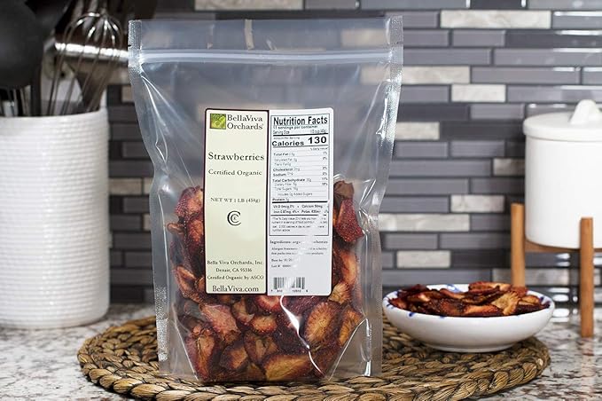 Bella Viva Orchards Organic Dried Strawberries Sweet no Sugar Added 1 lb of Dried Fruit