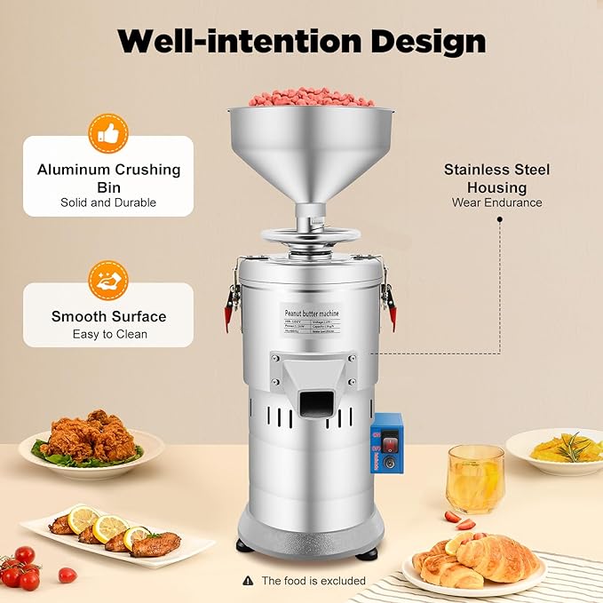 Peanut Butter Machine1100W Commercial Nut Butter machine 33lbs/h Sesame Sauce Grinder Nut Butter Maker Stainless Steel &amp Aluminum Electric Grinding Maker for Soy Milk Sesame Paste