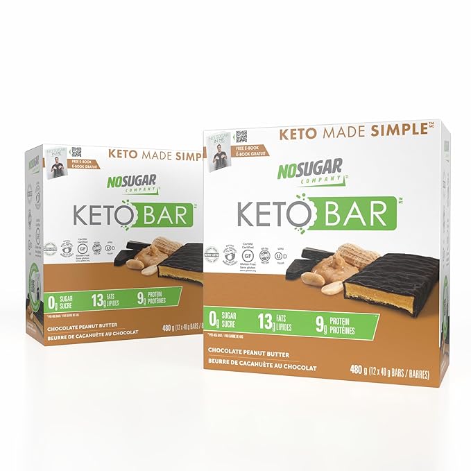No Sugar Keto Bar Snack - Low Carb No Sugar Keto Snack Food with Keto Friendly Macros (24 x 1.41oz Bars Peanut Butter)