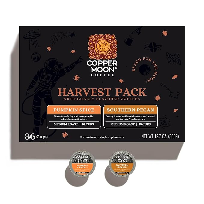 Copper Moon Coffee Single Serve Pods for Keurig Brewers Harvest Pack 36 count (Pumpkin Spice Southern Pecan)