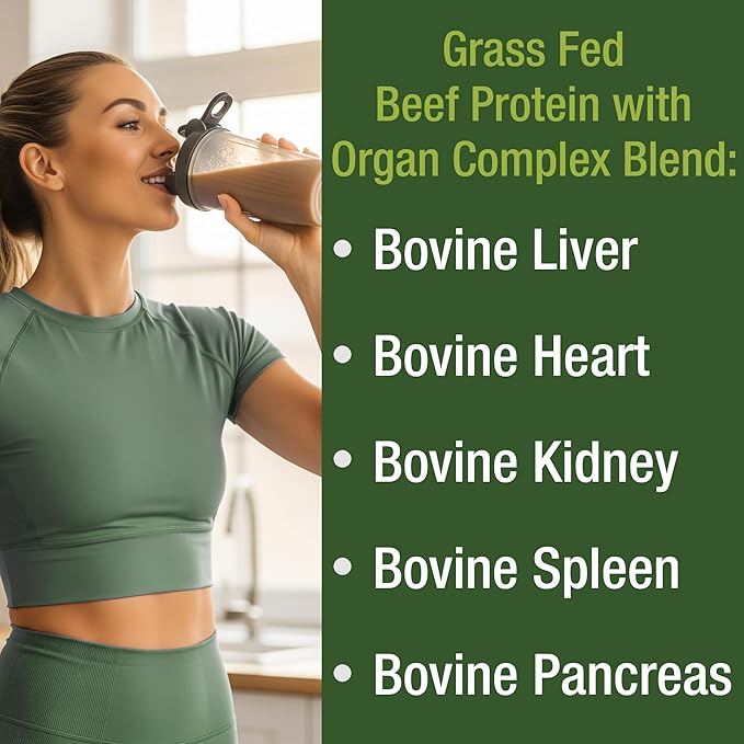Grass Fed Beef Protein Powder + Organ Complex - Lactose Free Great Tasting Beef Protein Isolate - Animal Based Non Dairy No Whey Paleo Carnivore Supplement for Muscle Building - Chocolate Flavor