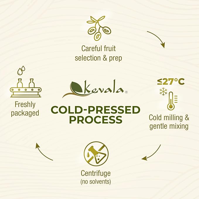 Kevala Extra Virgin Organic Olive Oil - Unrefined Cooking Oil Cold Pressed and with no Preservatives Made with Carefully Selected Fresh Olives Natural Kitchen Pantry Essential Easy Storage 64 oz
