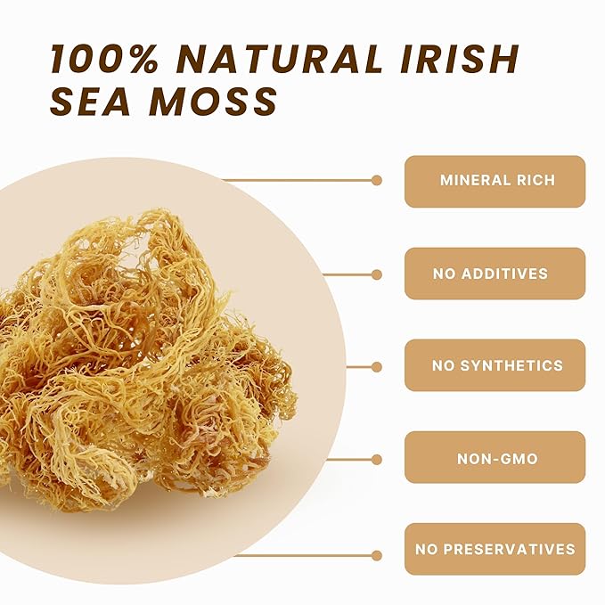 Raw Wildcrafted Gold Sea Moss from St. Lucia Sun-Dried Whole Leaf Irish Moss Natural Wild Sea Moss | Makes 120+ oz Gel | 8 oz Bag