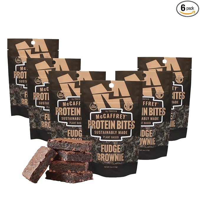 McCaffrey Protein Bites – Fudge Brownie Flavor – 6 Multi-Serving 4oz Bags – 4g of Protein per Serving – Gluten-Free Vegan High Fiber Energy Snack for Active Families