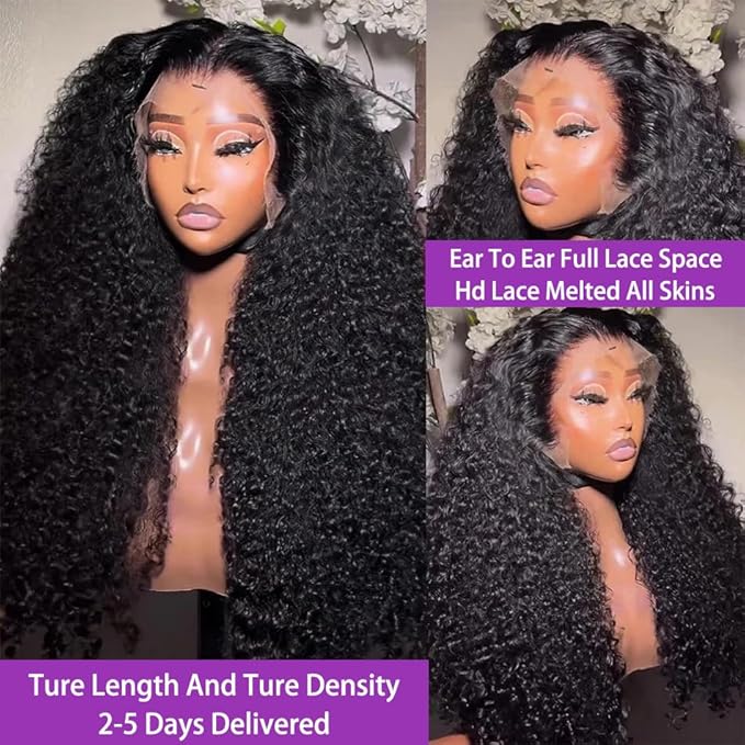 250 Density Deep Wave Lace Front Wigs Human Hair 13x6 HD Lace Front Wigs Human Hair Pre Plucked Glueless Deep Wave Wig Natural Color Deep Curly Wig for Women 26 Inch