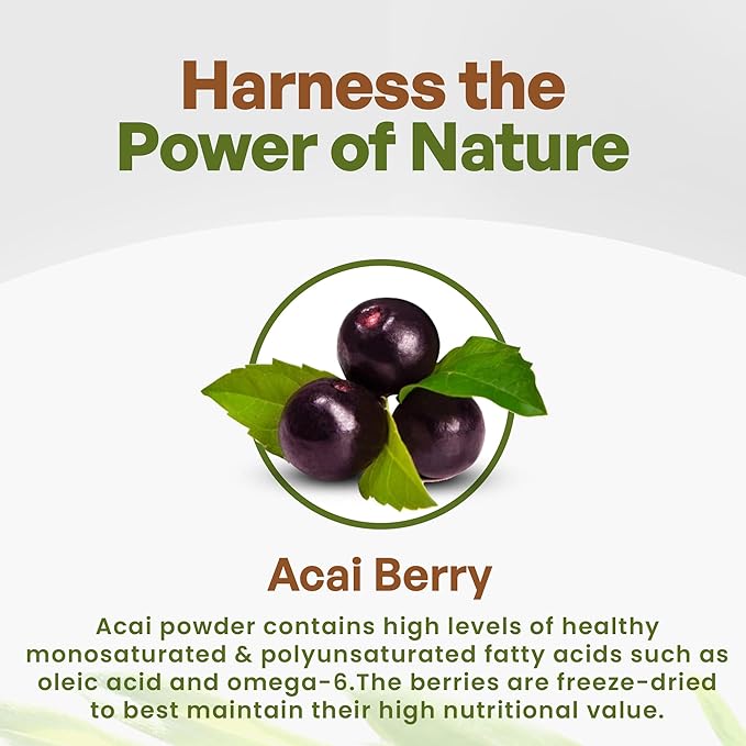 Go Nutra Acai Powder Organic | Acai Berry Freeze Dried Superfood Powder from Brazil | Freshnees Boost for Bowl Juices Smoothie | 8 oz