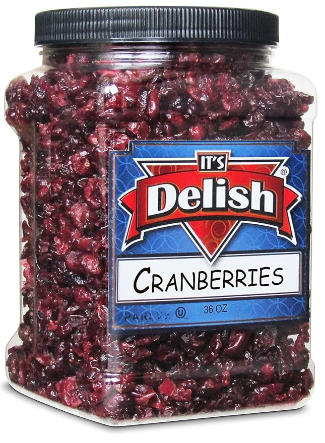 Dried Cranberries by It's Delish 36 Oz Jumbo Container – Bulk Fresh Cranberry Dried Fruit – Great for Salads Topping Cooking Baking Snacking and Mixes - Vegan OU Kosher Certified