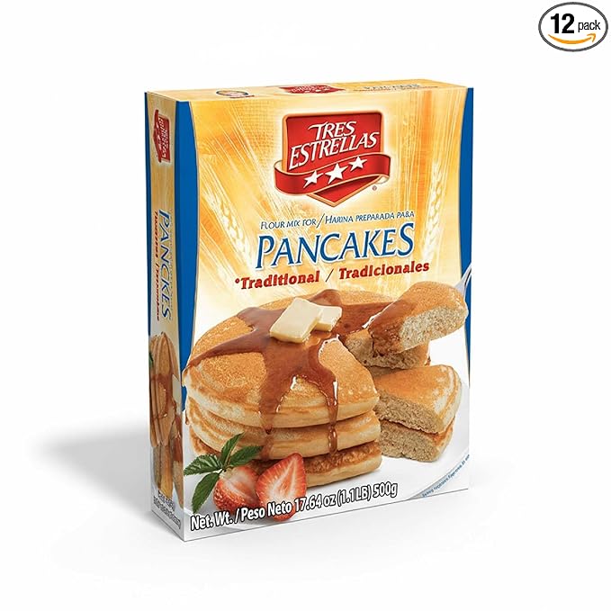 TRES ESTRELLAS Homemade Pancake Mix Easy to Prepare with Milk Eggs &amp Butter 17.6 oz (Pack of 12) | Fluffy Texture | Authentic Flavor for Breakfast or Brunch