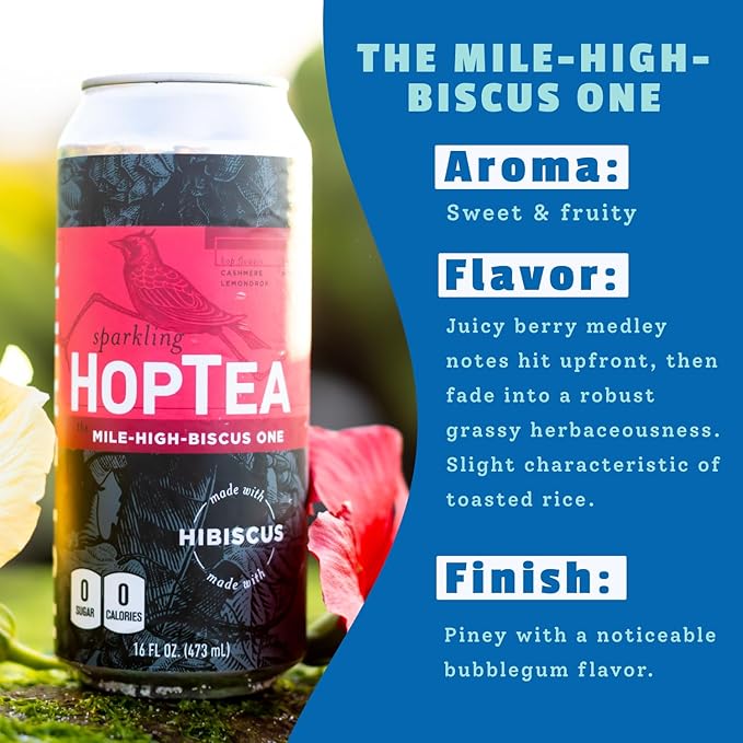 HOPLARK Sparkling HopTea – THE MILE HIGH-BISCUS ONE 16fl oz Tall Cans (Pack of 12) – Hibiscus Tea with Lemondrop and Cashmere Hops – Unsweetened – Antioxidants – Polypohenols – Zero Calorie – Caffein