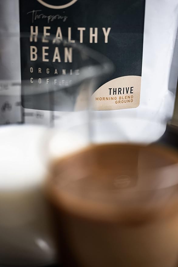 Healthy Bean Organic Ground Coffee Thrive Morning Blend - Low Acid Coffee Grounds for Sensitive Stomach - Medium Roast Blend USDA Organic High Antioxidants Smooth and Rich Flavor 11oz