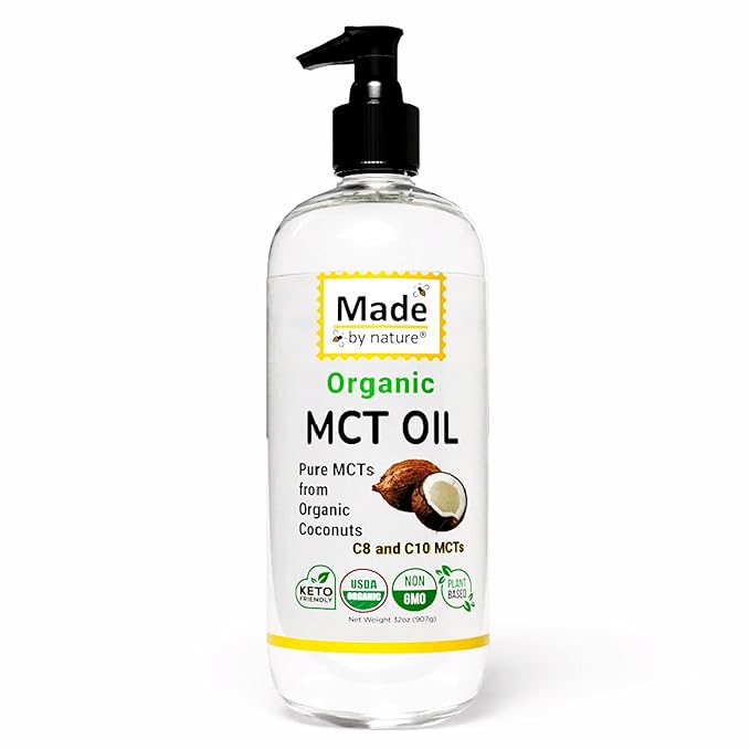 Made By Nature Organic MCT Oil 32 oz Pure MCTs from Coconuts C8 and C10 MCTs Keto Diet Friendly Use in Coffee High Bioavailability