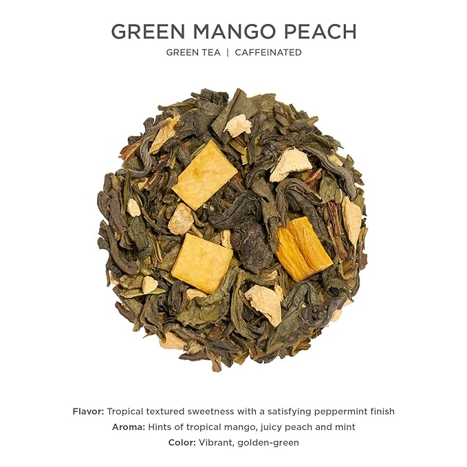 Tea Forte Green Mango Peach Premium Caffeinated Green Tea Blend Event Box Bulk Pack 40 Count 10 per tray Individually Wrapped Handcrafted Pyramid Infusers