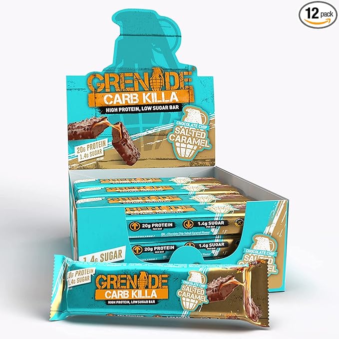 Grenade Carb Killa High Protein and Low Carb Bar 12 x 60 g - Chocolate Chip Salted Caramel