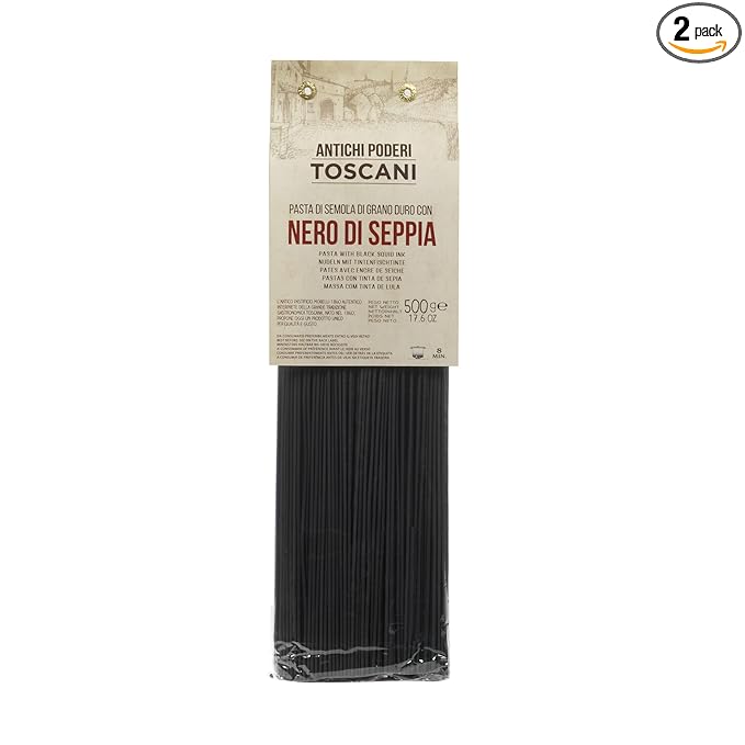 ANTICHI PODERI TOSCANI Handmade Flavored Pasta Black Squid Ink Spaghetti 17.6oz | Imported from Italy Pack of 2