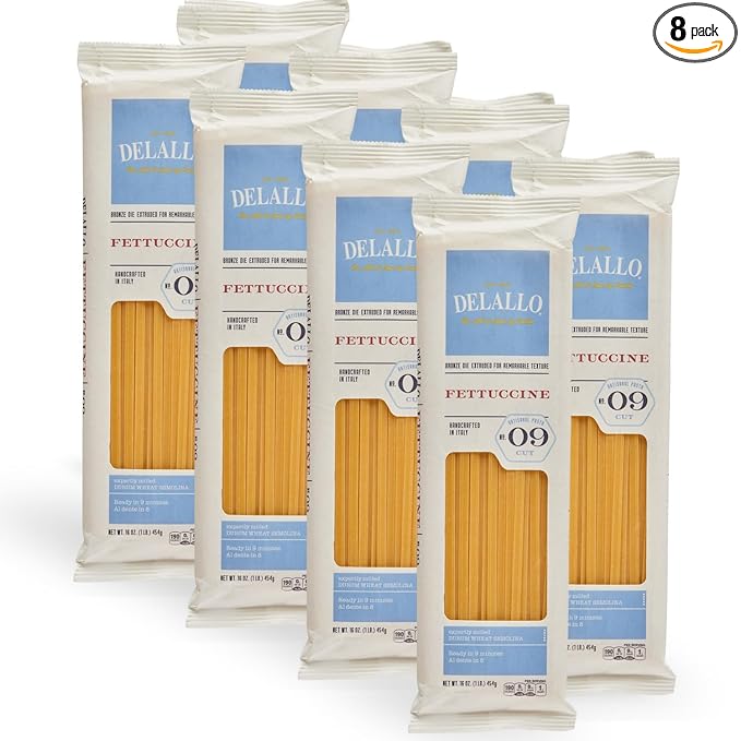DeLallo Fettuccine Pasta Made in Italy Bronze Cut Made with Only 100% Durum Wheat Semolina Flour All Natural Kosher Vegan Non-GMO 1 Pound Bag (8 Pack)
