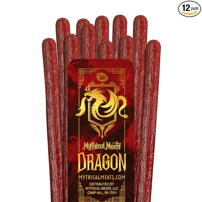 Mythical Meats Original Flavor (Dragon) 12-Pack Snack Sticks – Alligator with Beef and Pork Cajun Style – Dried &amp Dehydrated Meats Seasoned to Perfection – High Protein Snacks
